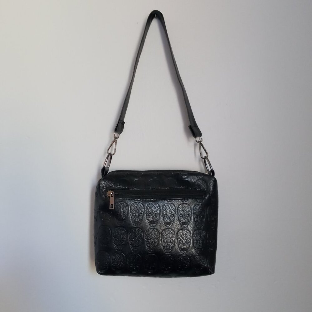 Black embossed skull mini bag/ purse with strap